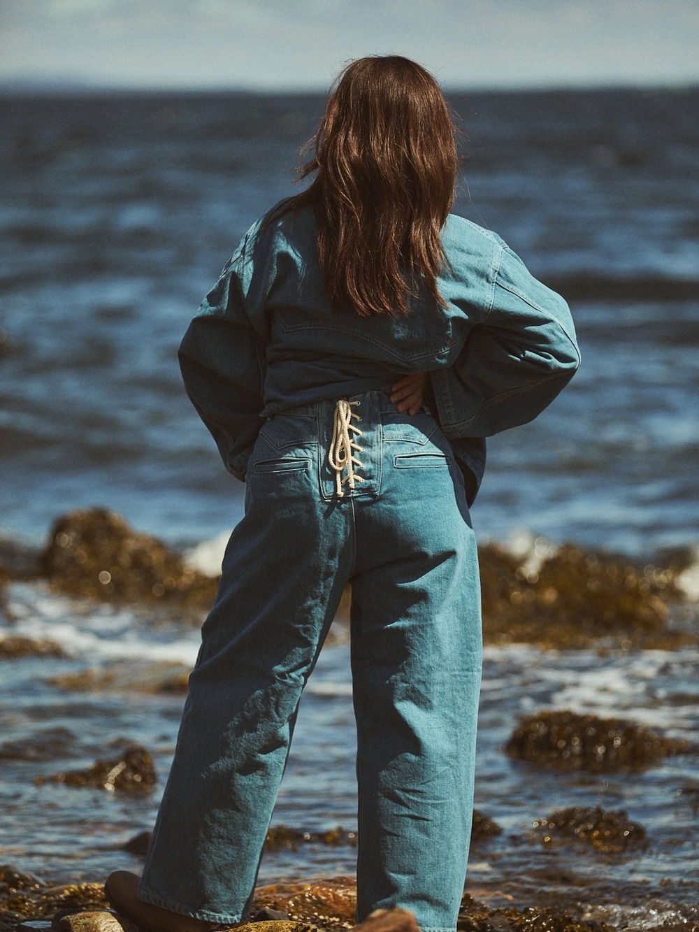 Rudy Jude Wide Leg Denim Pants with Lace-Up Back